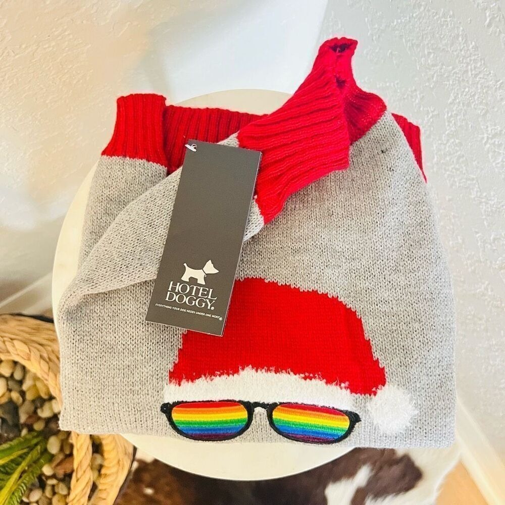 HOTEL DOGGY Pride Santa Dog Sweater, Red/Gray, Gay Pride, Medium, NWT - Picture 9 of 14